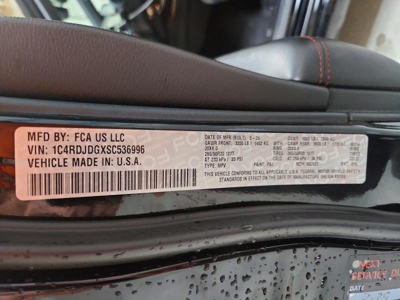 55215516 :رقم المزاد ، 1C4RDJDGXSC536996 vin ، 2025 Dodge Durango مزاد بيع