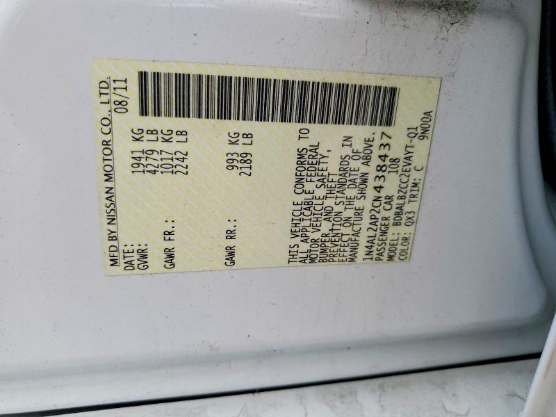 2012 Nissan Altima მანქანა იყიდება აუქციონზე, vin: 1N4AL2AP2CN438437, აუქციონის ნომერი: 54126846