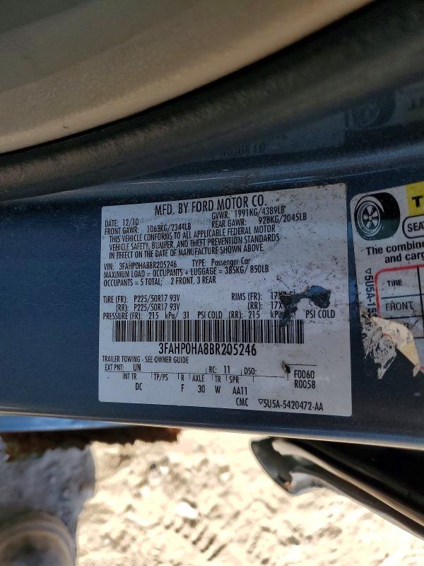 Aukcja sprzedaży 2011 Ford Fusion, vin: 3FAHP0HA8BR205246, numer aukcji: 51810856