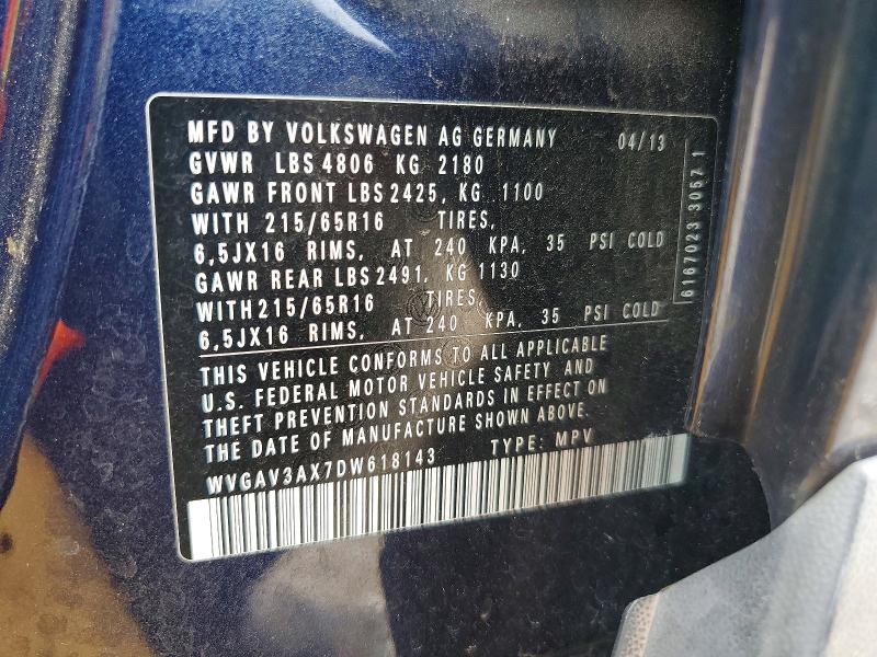 Продажа на аукционе авто 2013 Volkswagen Tiguan, vin: WVGAV3AX7DW618143, номер лота: 54487406