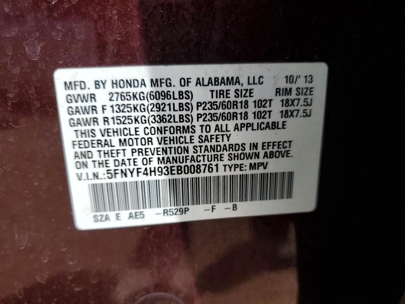 Aukcja sprzedaży 2014 Honda Pilot, vin: 5FNYF4H93EB008761, numer aukcji: 54435706