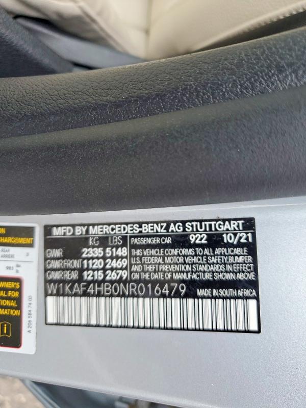 Продаж на аукціоні авто 2022 Mercedes-benz C, vin: W1KAF4HB0NR016479, номер лоту: 52072906