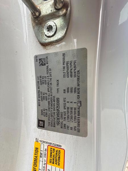 Продаж на аукціоні авто 2015 Chevrolet Silverado, vin: 1GC0CVEG0FZ533089, номер лоту: 54711326