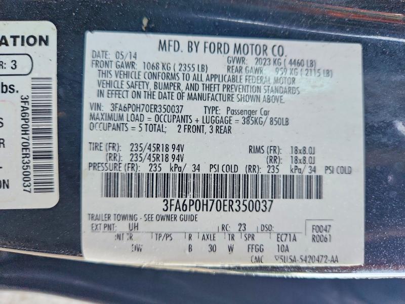 Продаж на аукціоні авто 2014 Ford Fusion, vin: 3FA6P0H70ER350037, номер лоту: 53711826