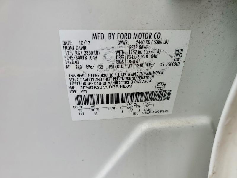 52862936 :رقم المزاد ، 2FMDK3JC5DBB16509 vin ، 2013 Ford Edge مزاد بيع