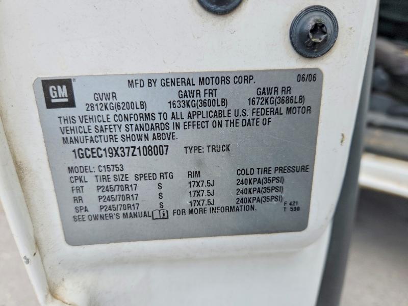 2007 Chevrolet Silverado მანქანა იყიდება აუქციონზე, vin: 1GCEC19X37Z108007, აუქციონის ნომერი: 54056346