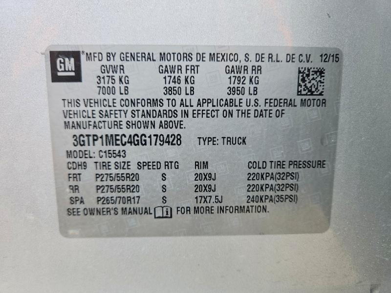 Aukcja sprzedaży 2016 Gmc Sierra, vin: 3GTP1MEC4GG179428, numer aukcji: 51375976