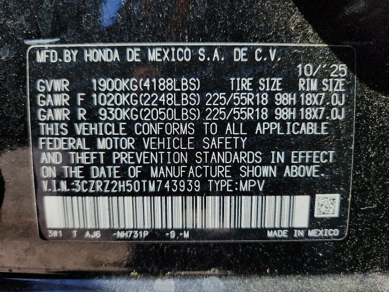 Aukcja sprzedaży 2026 Honda Hr-v, vin: 3CZRZ2H50TM743939, numer aukcji: 52714216