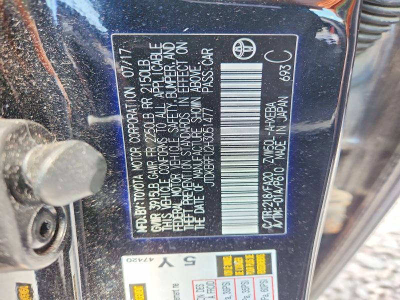 53393886 :رقم المزاد ، JTDKBRFU2H3051477 vin ، 2017 Toyota Prius مزاد بيع
