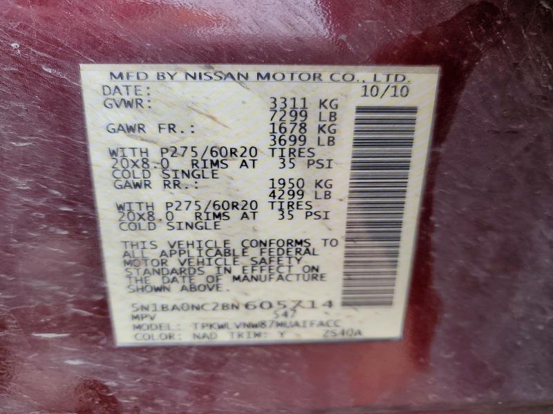 54779926 :رقم المزاد ، 5N1BA0NC2BN605714 vin ، 2011 Nissan Armada مزاد بيع
