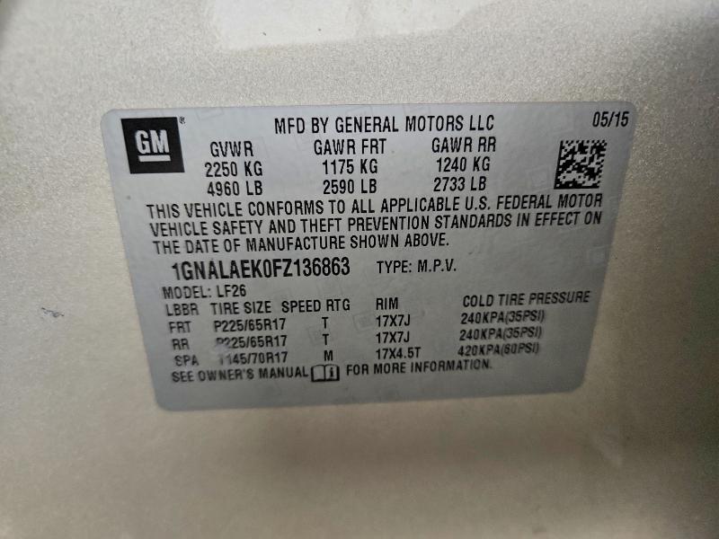 Aukcja sprzedaży 2015 Chevrolet Equinox, vin: 1GNALAEK0FZ136863, numer aukcji: 53962346