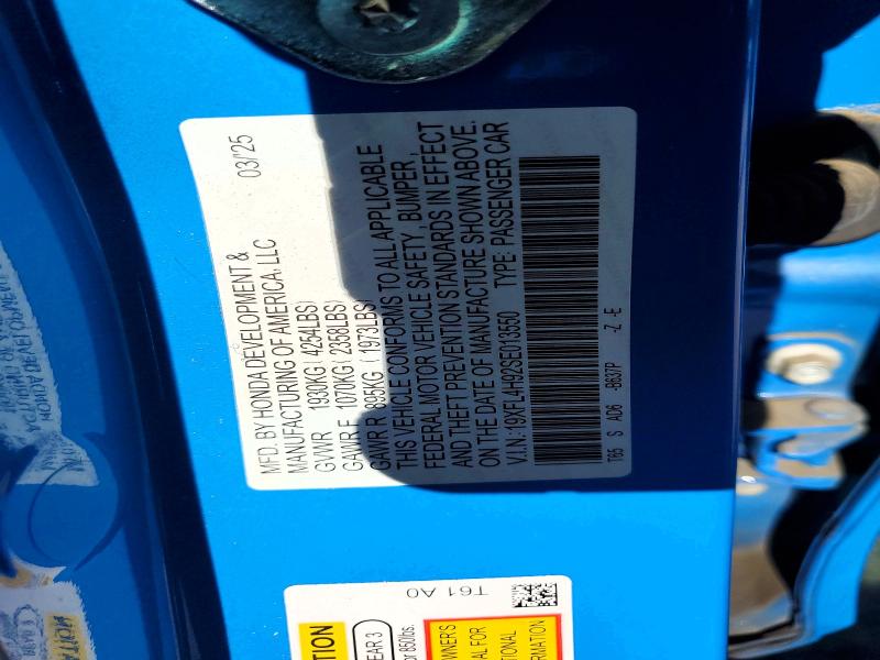 52370816 :رقم المزاد ، 19XFL4H92SE013550 vin ، 2025 Honda Civic مزاد بيع