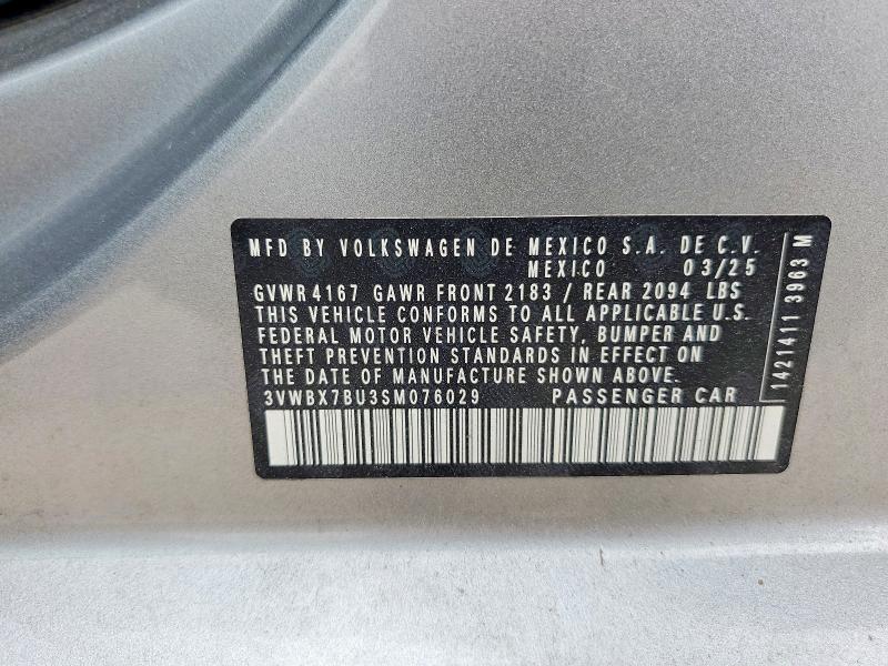 52057676 :رقم المزاد ، 3VWBX7BU3SM076029 vin ، 2025 Volkswagen Jetta مزاد بيع