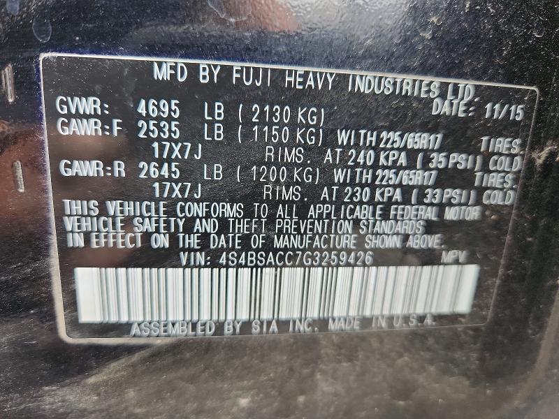 Продажа на аукционе авто 2016 Subaru Outback, vin: 4S4BSACC7G3259426, номер лота: 48546086