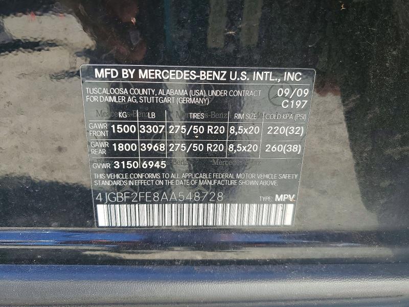 Aukcja sprzedaży 2010 Mercedes-benz Gl, vin: 4JGBF2FE8AA548728, numer aukcji: 52344726