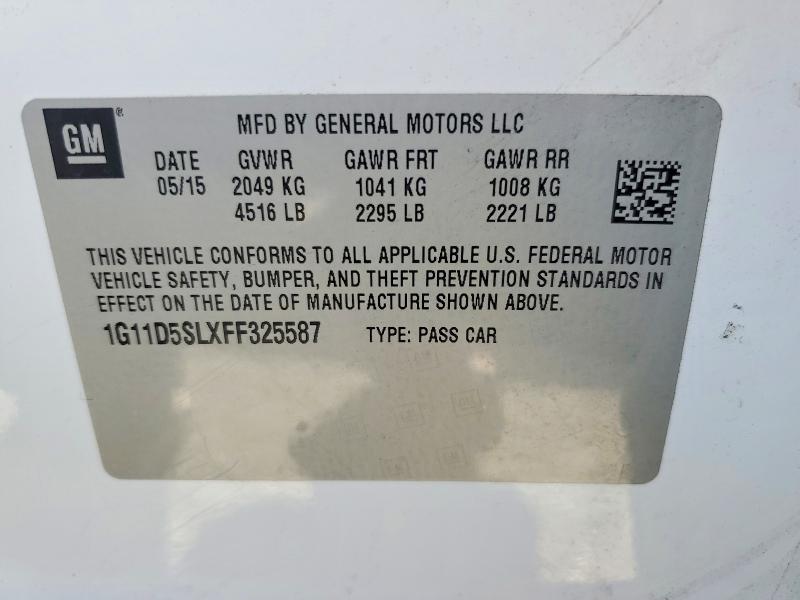 Продажа на аукционе авто 2015 Chevrolet Malibu, vin: 1G11D5SLXFF325587, номер лота: 54002076