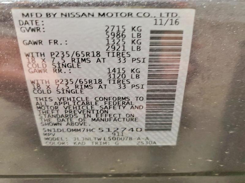 Aukcja sprzedaży 2017 Infiniti Qx60, vin: 5N1DL0MM7HC512740, numer aukcji: 52193226