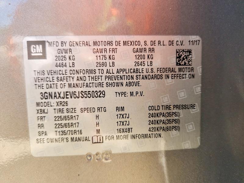 Aukcja sprzedaży 2018 Chevrolet Equinox, vin: 3GNAXJEV6JS550329, numer aukcji: 54731826