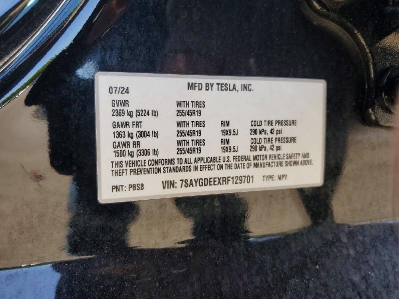 Продажа на аукционе авто 2024 Tesla Model Y, vin: 7SAYGDEEXRF129701, номер лота: 51867486