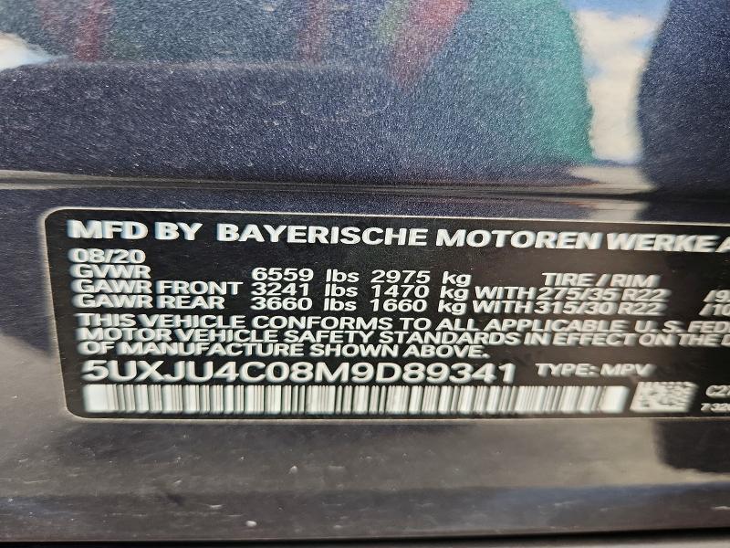 54058446 :رقم المزاد ، 5UXJU4C08M9D89341 vin ، 2021 Bmw X5 مزاد بيع