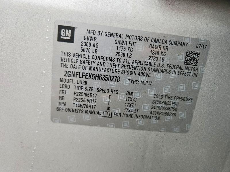 55200626 :رقم المزاد ، 2GNFLFEK5H6350278 vin ، 2017 Chevrolet Equinox مزاد بيع