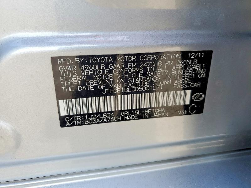 52337826 :رقم المزاد ، JTHCE1BL0D5001071 vin ، 2013 Lexus Gs مزاد بيع