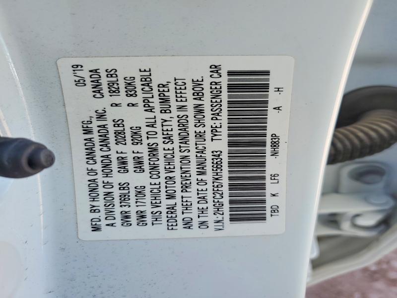 52429936 :رقم المزاد ، 2HGFC2F67KH566343 vin ، 2019 Honda Civic مزاد بيع