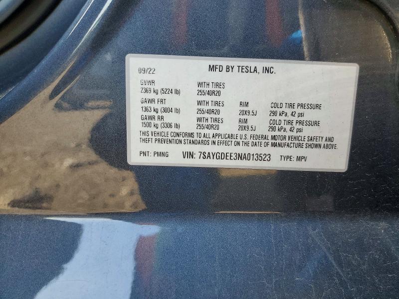 Aukcja sprzedaży 2022 Tesla Model Y, vin: 7SAYGDEE3NA013523, numer aukcji: 52184166