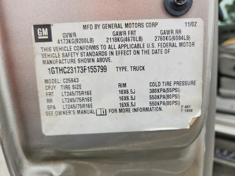 2003 Gmc Sierra მანქანა იყიდება აუქციონზე, vin: 1GTHC23173F155799, აუქციონის ნომერი: 53991946
