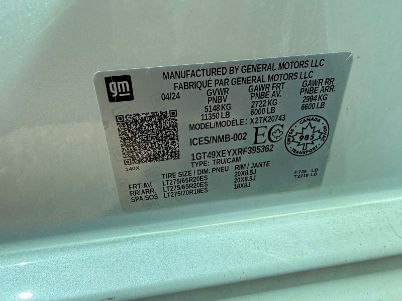 Продаж на аукціоні авто 2024 Gmc Sierra, vin: 1GT49XEYXRF395362, номер лоту: 52943976