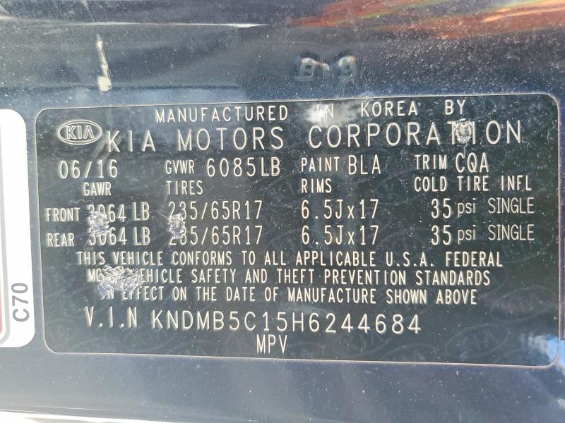 Aukcja sprzedaży 2017 Kia Sedona, vin: KNDMB5C15H6244684, numer aukcji: 51640256