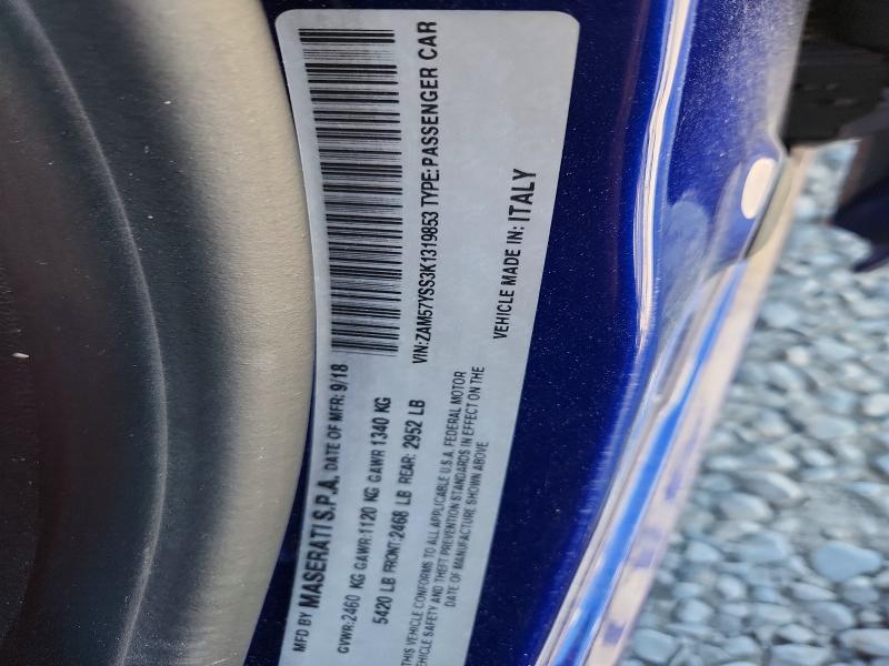 Продажа на аукционе авто 2019 Maserati Ghibli, vin: ZAM57YSS3K1319853, номер лота: 53278996