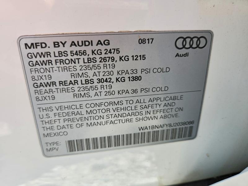 53451056 :رقم المزاد ، WA1BNAFY8J2038086 vin ، 2018 Audi Q5 مزاد بيع
