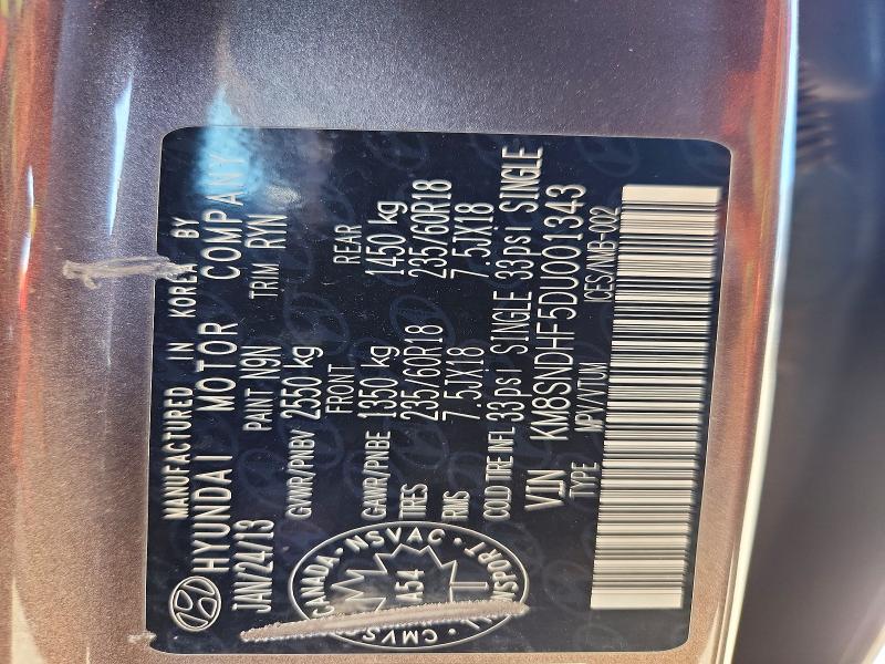 Продаж на аукціоні авто 2013 Hyundai Santa Fe, vin: KM8SNDHF5DU001343, номер лоту: 51596666