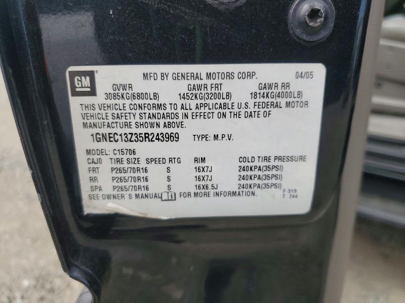 2005 Chevrolet Tahoe მანქანა იყიდება აუქციონზე, vin: 1GNEC13Z35R243969, აუქციონის ნომერი: 55207946