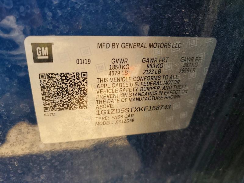 Продажа на аукционе авто 2019 Chevrolet Malibu, vin: 1G1ZD5STXKF158743, номер лота: 52504646