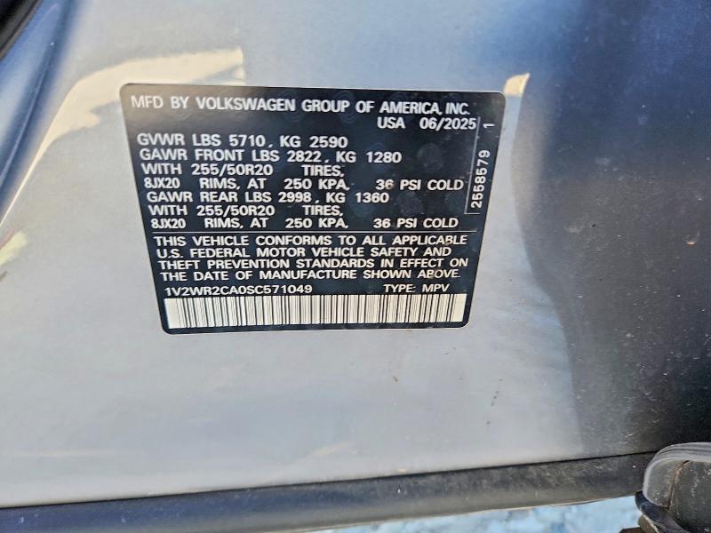 2025 Volkswagen Atlas მანქანა იყიდება აუქციონზე, vin: 1V2WR2CA0SC571049, აუქციონის ნომერი: 55072066