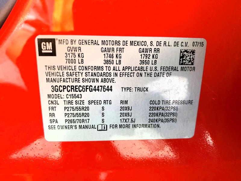 Продажа на аукционе авто 2015 Chevrolet Silverado, vin: 3GCPCREC6FG447644, номер лота: 52428516