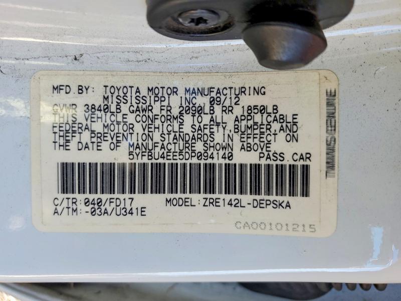2013 Toyota Corolla მანქანა იყიდება აუქციონზე, vin: 5YFBU4EE5DP094140, აუქციონის ნომერი: 52460566