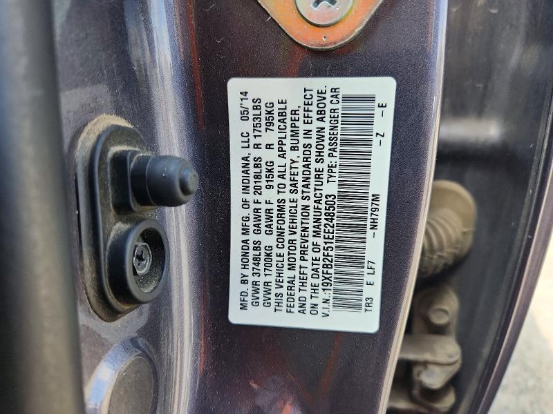 Продажа на аукционе авто 2014 Honda Civic, vin: 19XFB2F51EE248503, номер лота: 53474596