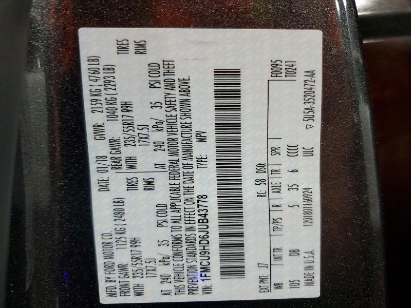 Aukcja sprzedaży 2018 Ford Escape, vin: 1FMCU9HD6JUB43778, numer aukcji: 53769566