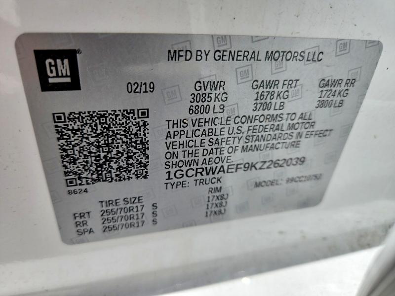 Aukcja sprzedaży 2019 Chevrolet Silverado, vin: 1GCRWAEF9KZ262039, numer aukcji: 51975846