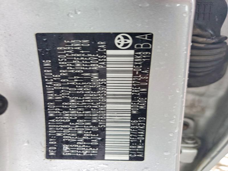 51791596 :رقم المزاد ، 5YFBURHE7GP559756 vin ، 2016 Toyota Corolla مزاد بيع