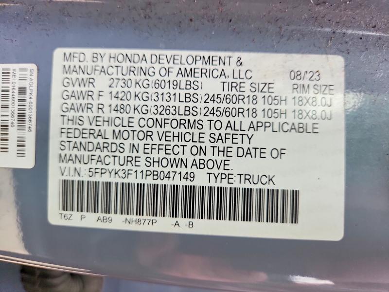 Продаж на аукціоні авто 2023 Honda Ridgeline, vin: 5FPYK3F11PB047149, номер лоту: 54758016