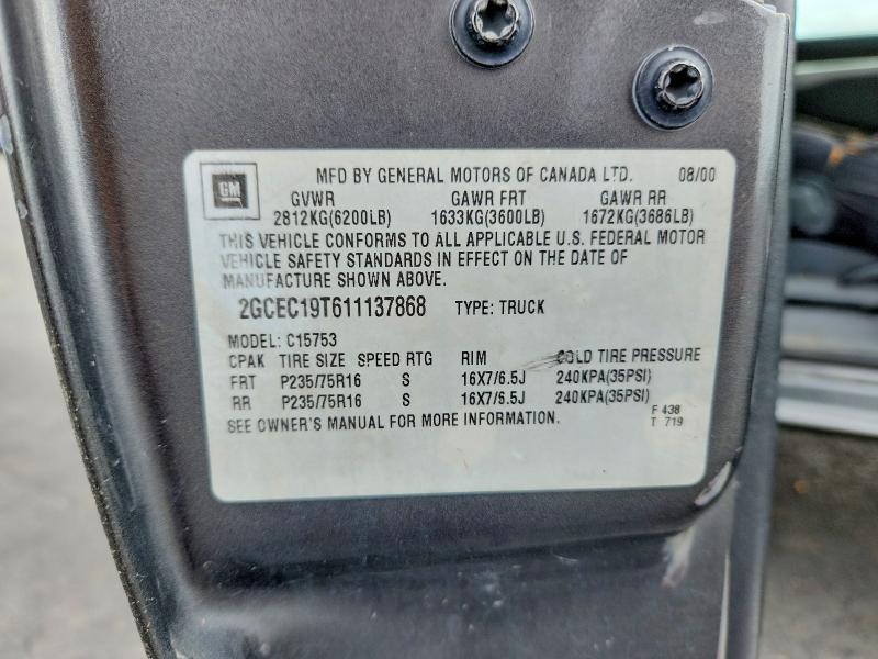 55459186 :رقم المزاد ، 2GCEC19T611137868 vin ، 2001 Chevrolet Silverado مزاد بيع