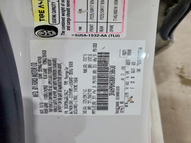 Auction sale of the 2011 Ford Fusion, vin: 3FAHP0HG8BR158630, lot number: 53271566