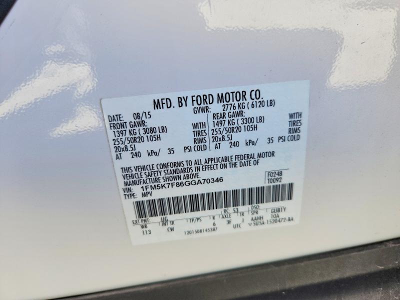 2016 Ford Explorer მანქანა იყიდება აუქციონზე, vin: 1FM5K7F86GGA70346, აუქციონის ნომერი: 53353936