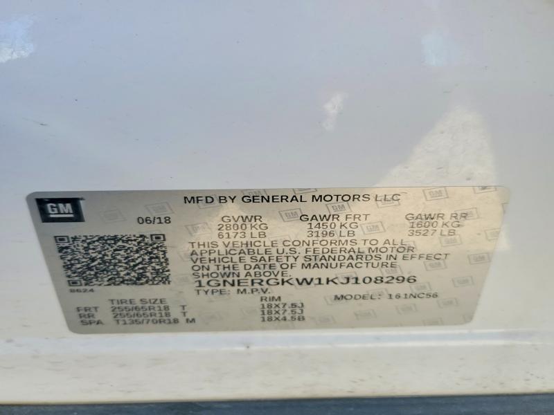 2019 Chevrolet Traverse მანქანა იყიდება აუქციონზე, vin: 1GNERGKW1KJ108296, აუქციონის ნომერი: 53328156