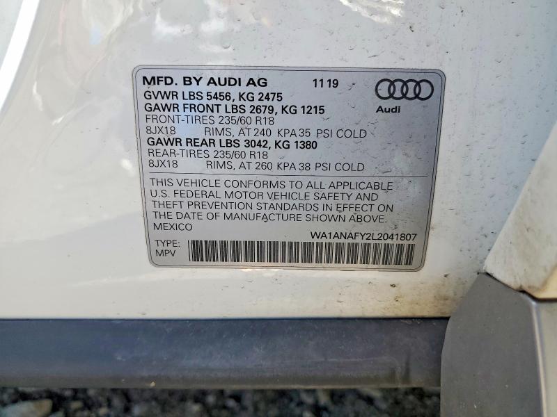 55086616 :رقم المزاد ، WA1ANAFY2L2041807 vin ، 2020 Audi Q5 مزاد بيع