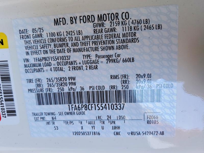 Продажа на аукционе авто 2025 Ford Mustang, vin: 1FA6P8CF1S5410337, номер лота: 51973766